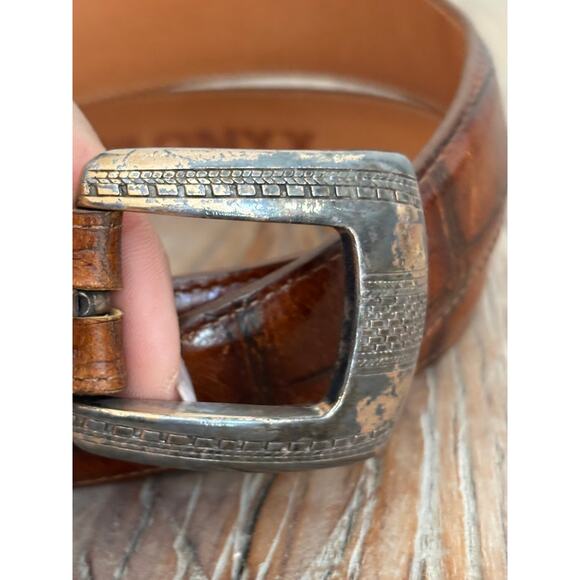 VTG Brighton Onyx 1998 Brown Alpine Croco Alligator Leather Belt Size 43 - Picture 3 of 7